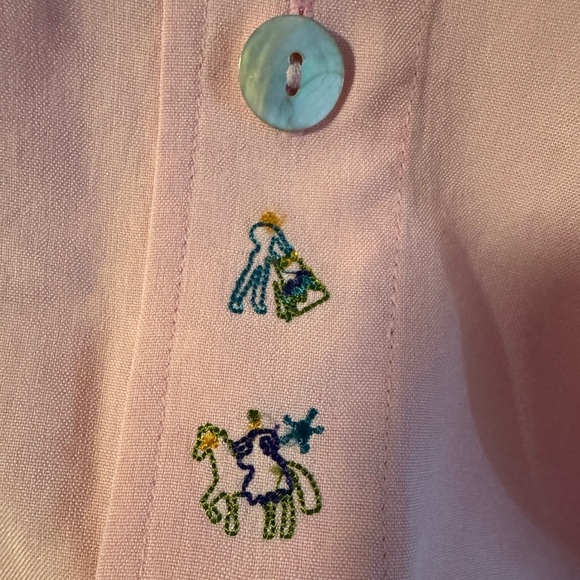 Chico's 100% Silk Pink Embroidered Chic Collared Button-Up Shirt Pearl Buttons - Picture 11 of 15